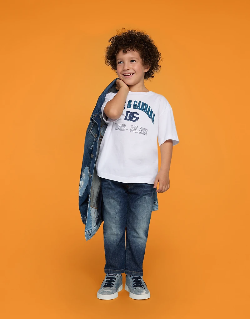 Blue wash stretch denim jeans