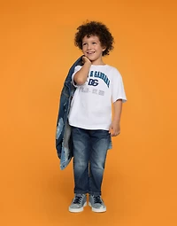Blue wash stretch denim jeans
