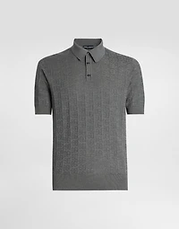 Silk polo-shirt with all-over DG logo embroidery