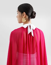 Long silk chiffon caftan with drawstring