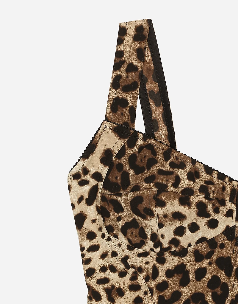 Leopard-print charmeuse bustier top