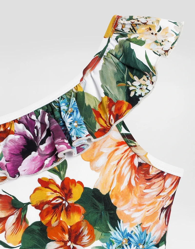 Flower-print one-piece swimsuit