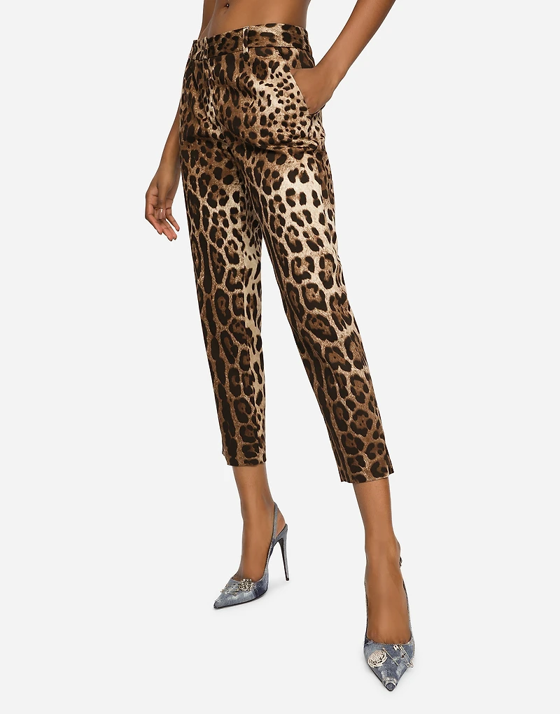 Leopard-print drill pants