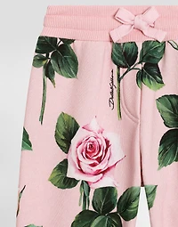 Cotton fleece jogging pants with rose print