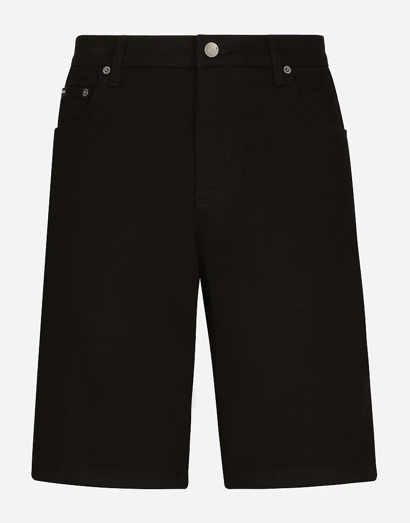 Black wash stretch denim shorts