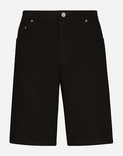 Black wash stretch denim shorts