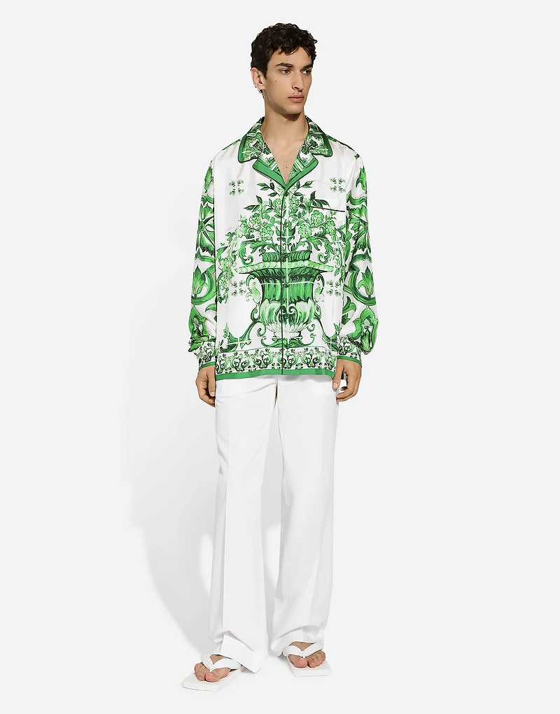 Silk twill shirt with majolica print