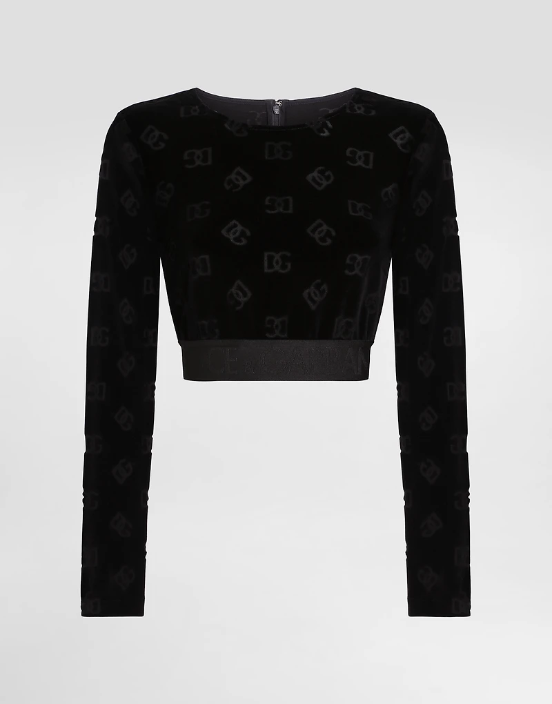 Cotton chenille crop top with jacquard DG logo