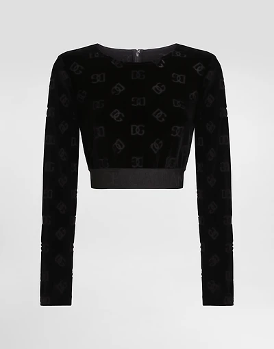 Cotton chenille crop top with jacquard DG logo