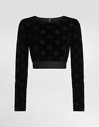 Cotton chenille crop top with jacquard DG logo