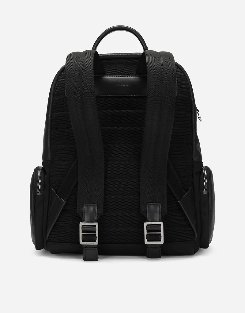 Grainy calfskin and nylon backpack