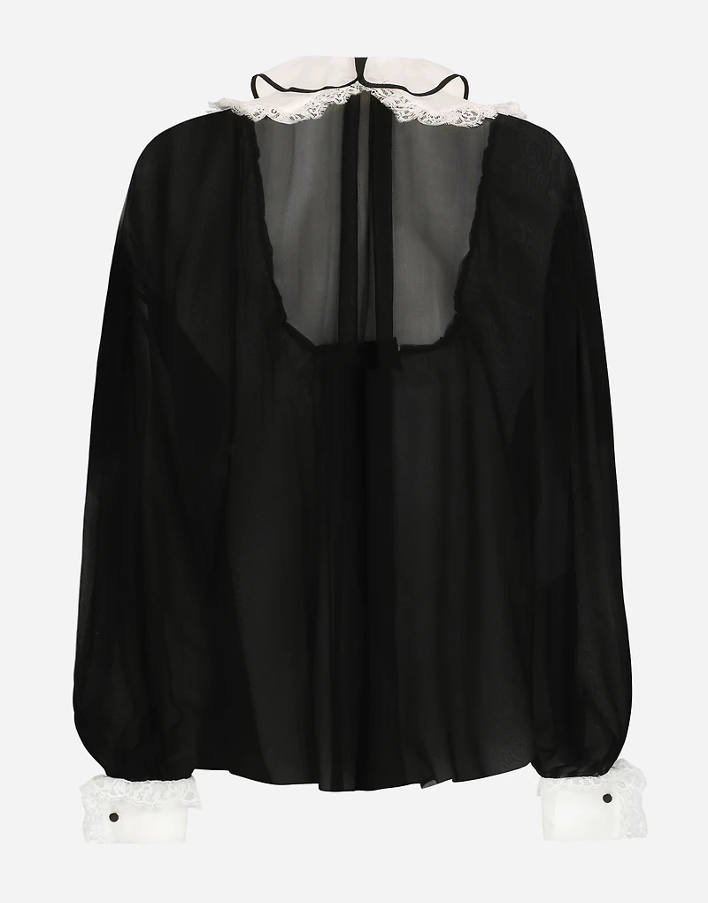 Chiffon shirt with front and organza cuffs