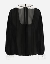 Chiffon shirt with front and organza cuffs