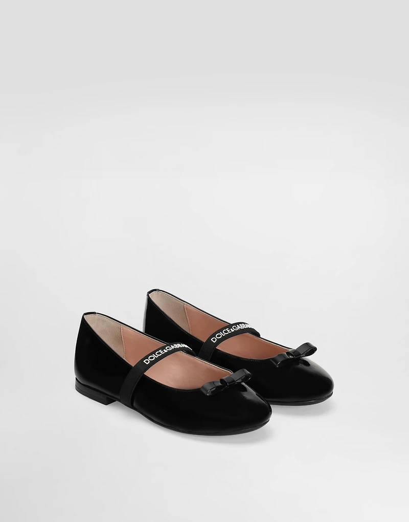 Patent leather ballet flats with elastic
