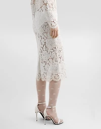 Long-sleeved branded stretch lace dress