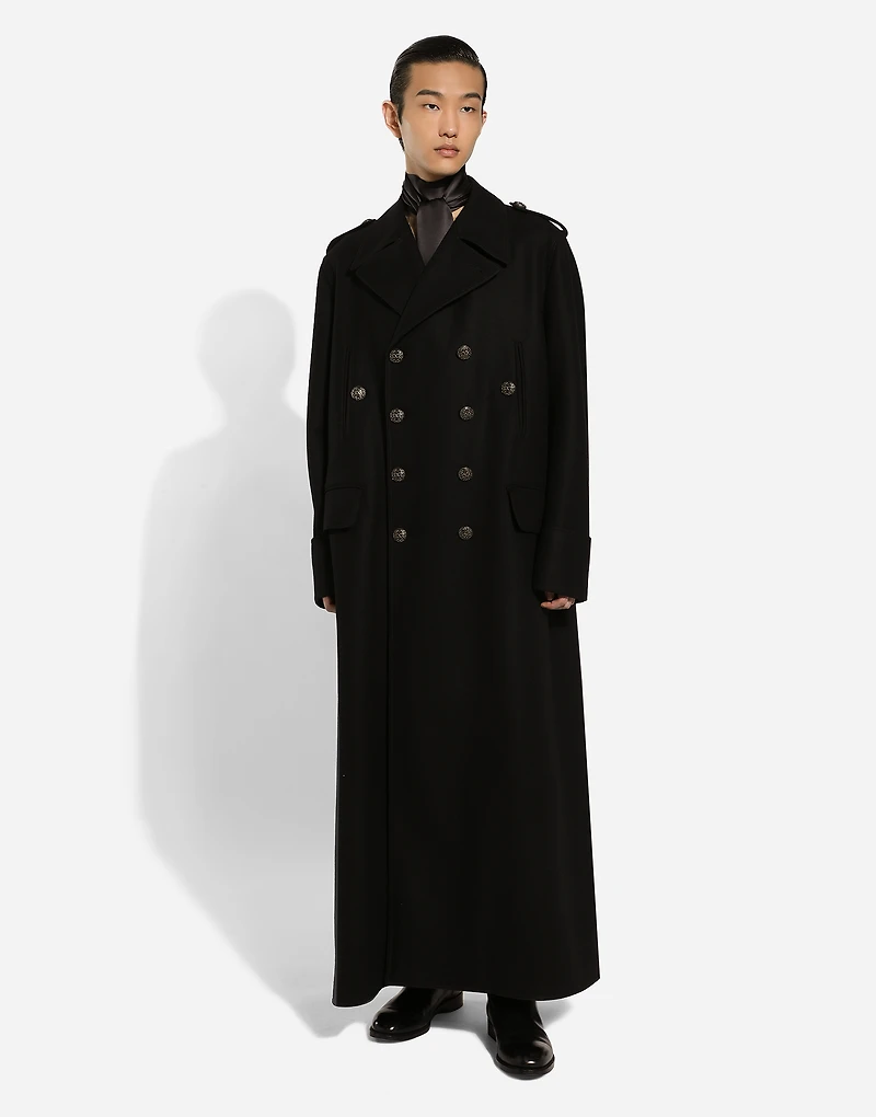 Long wool military-style coat