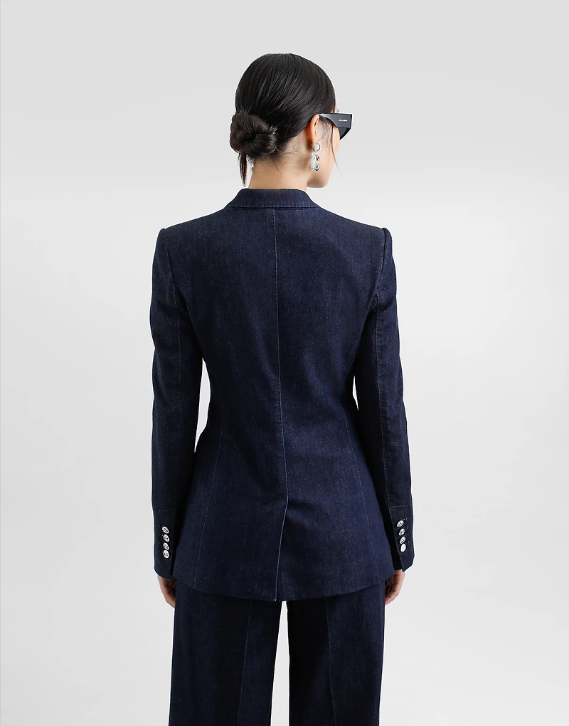 Single-breasted denim and silk Turlington jacket