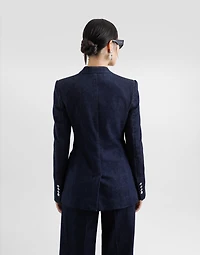 Single-breasted denim and silk Turlington jacket