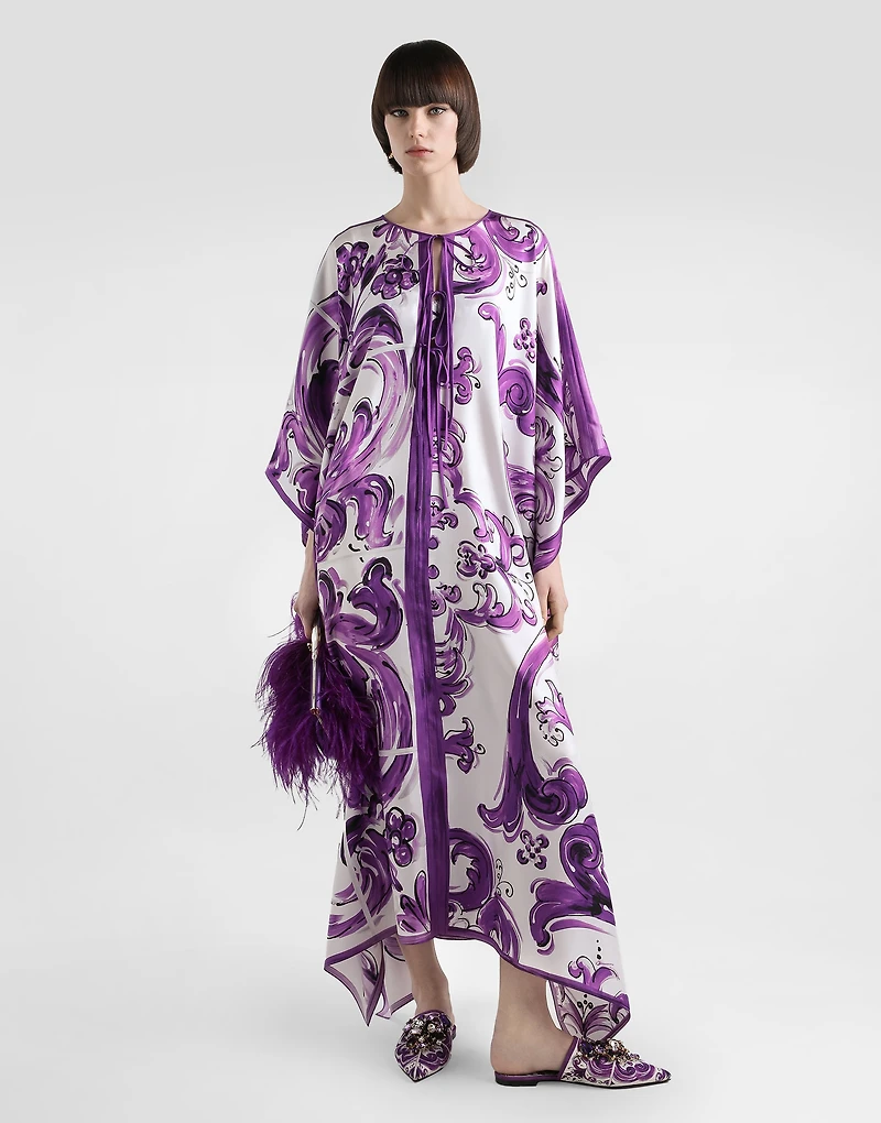 Majolica-print twill caftan dress