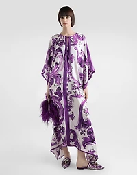 Majolica-print twill caftan dress