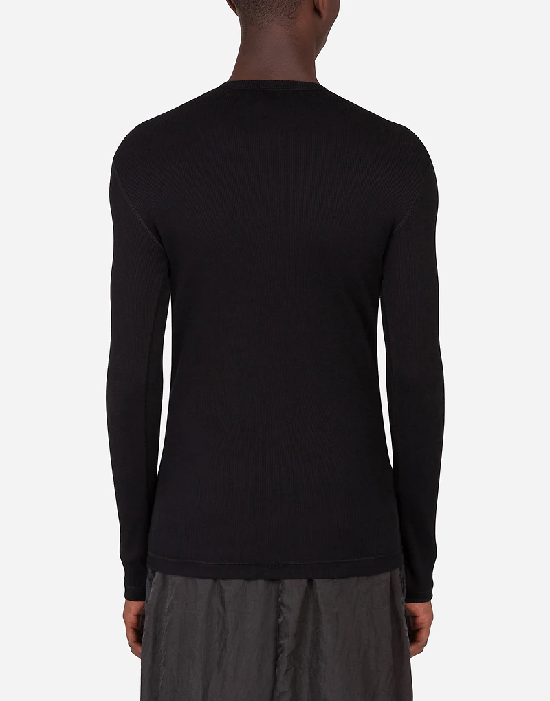 Fine-rib cotton granddad-neck t-shirt with long sleeves