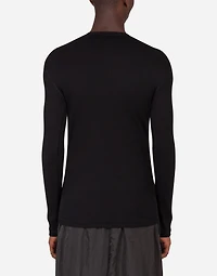 Fine-rib cotton granddad-neck t-shirt with long sleeves