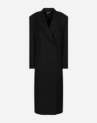 Long double-breasted tuxedo coat double wool gabardine