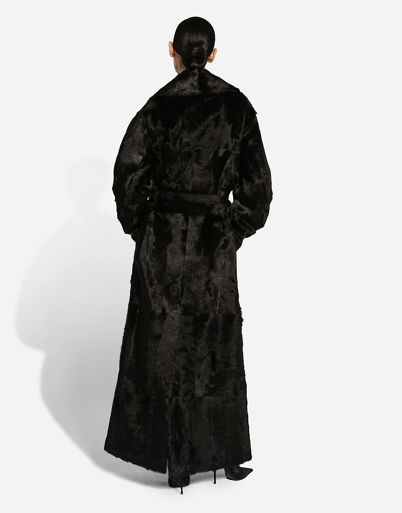Goatskin coat with belt