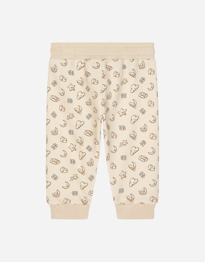 Jersey jogging pants with moon and star print
