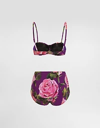 Rose-print balconette bikini top and high-waisted bottoms