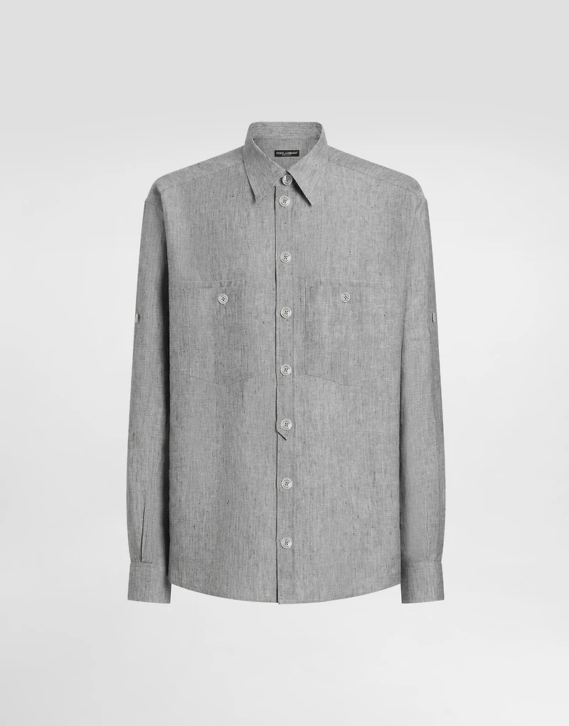 Washed linen canvas shirt
