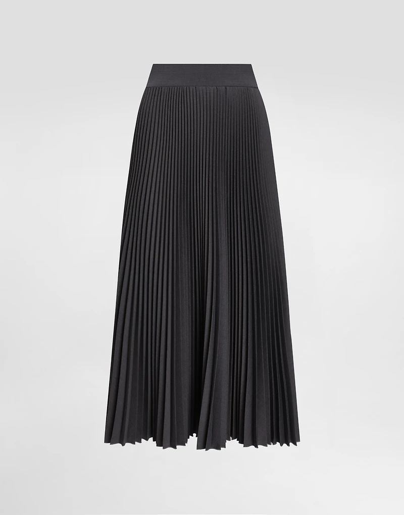 Pleated woolen calf-length circle skirt