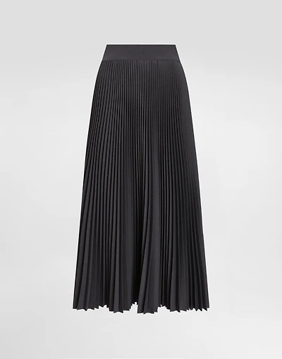 Pleated woolen calf-length circle skirt