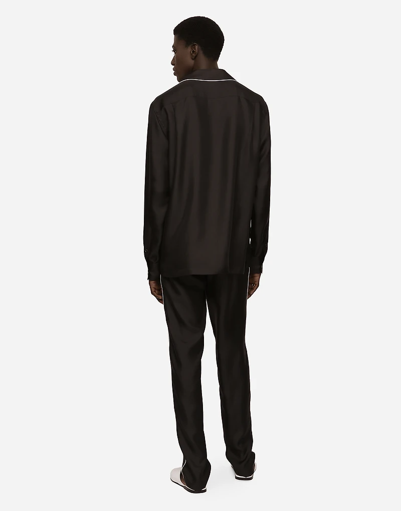 Silk shirt with DG logo-embroidered patch