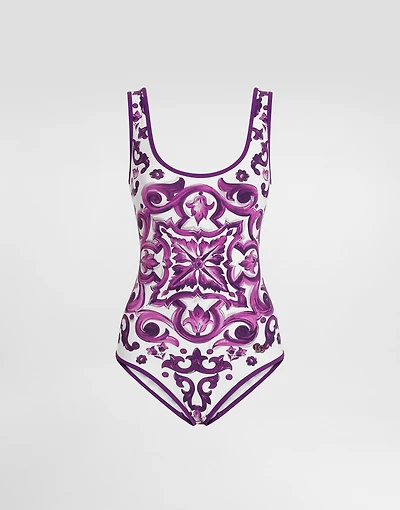 Majolica-print one-piece swimsuit