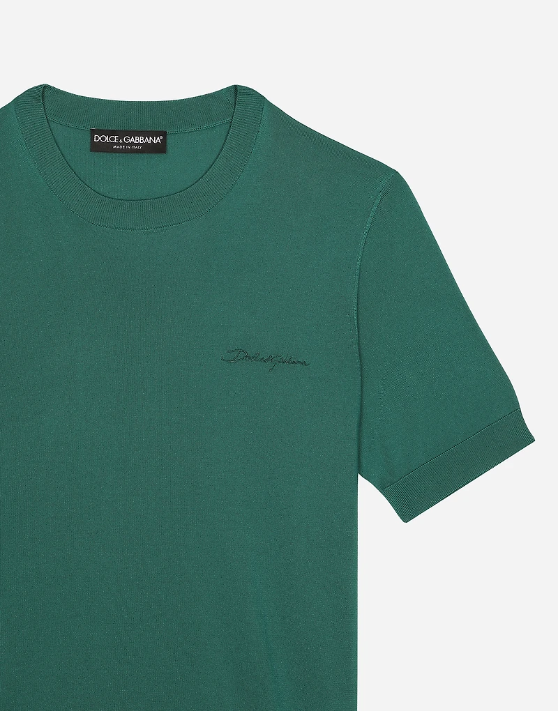 Round-neck silk sweater with Dolce&Gabbana logo