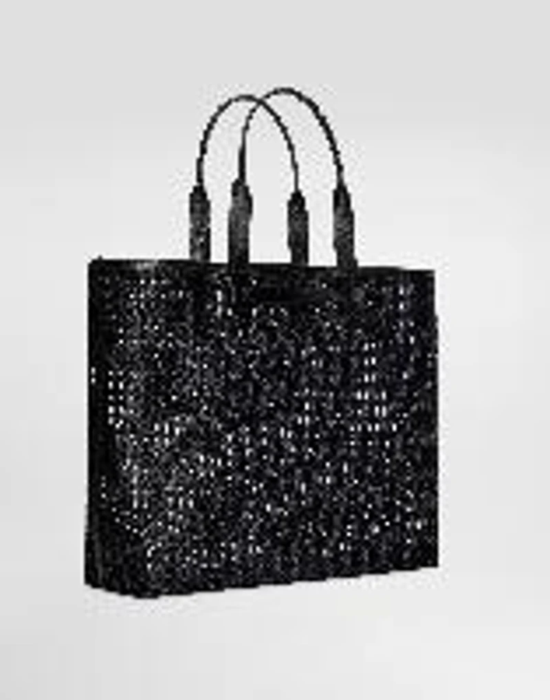 Woven mesh and calfskin shopper