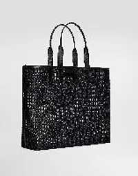 Woven mesh and calfskin shopper