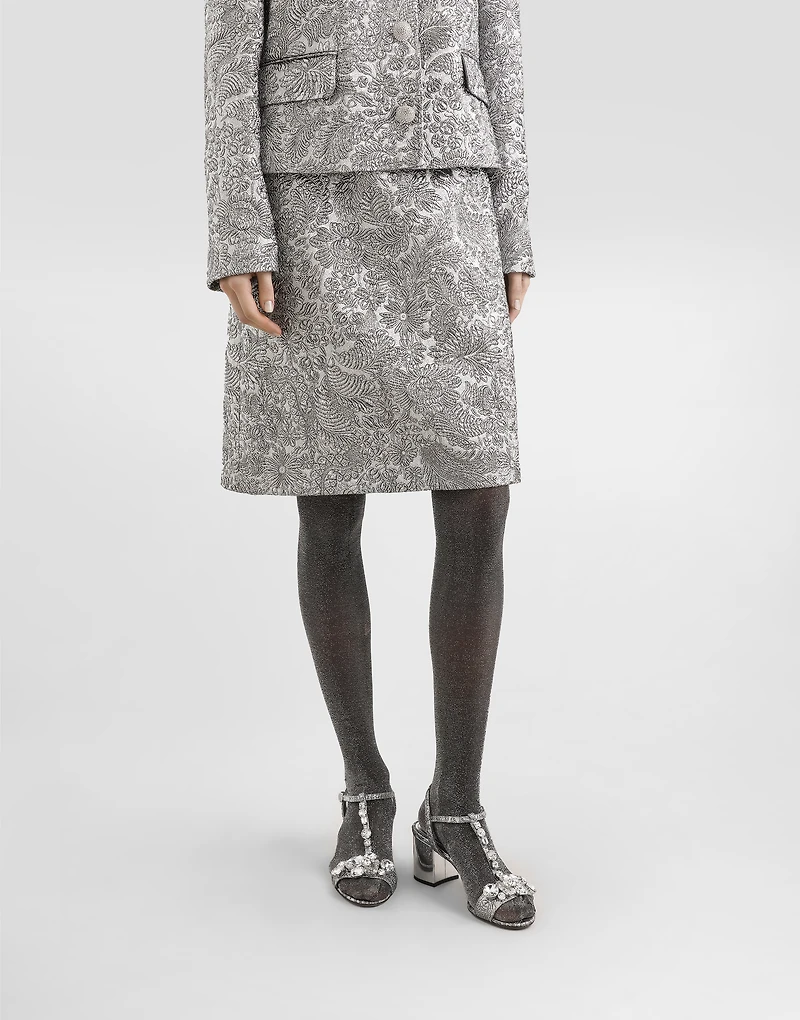 Lamé floral jacquard midi skirt