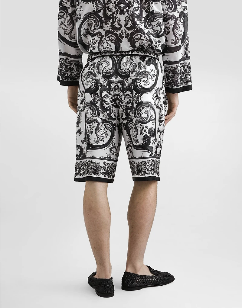Majolica-print silk twill trousers