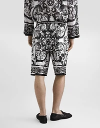 Majolica-print silk twill trousers