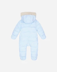 Padded quilted nylon snowsuit with all-over logo print