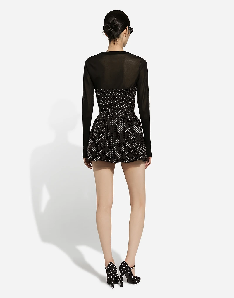 Cotton bustier minidress with polka-dot print