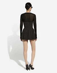 Cotton bustier minidress with polka-dot print