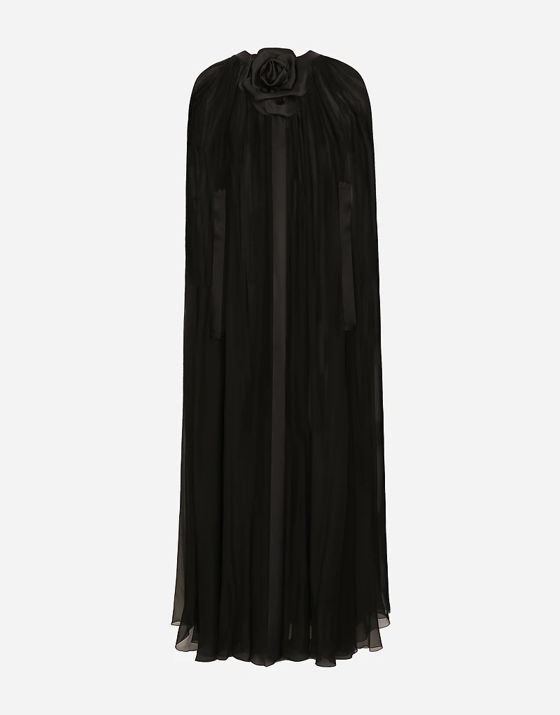 Silk chiffon cape with flower appliqué