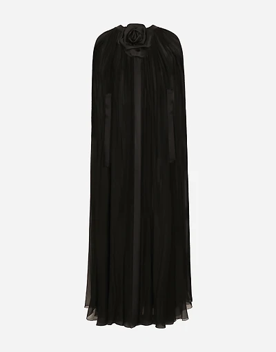 Silk chiffon cape with flower appliqué