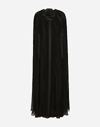 Silk chiffon cape with flower appliqué