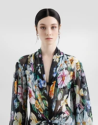 Long floral-print chiffon dress