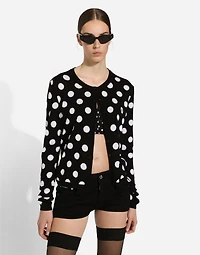 Wool and silk cardigan with polka-dot inlay