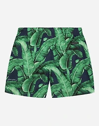 Nylon swim trunks with banana tree print